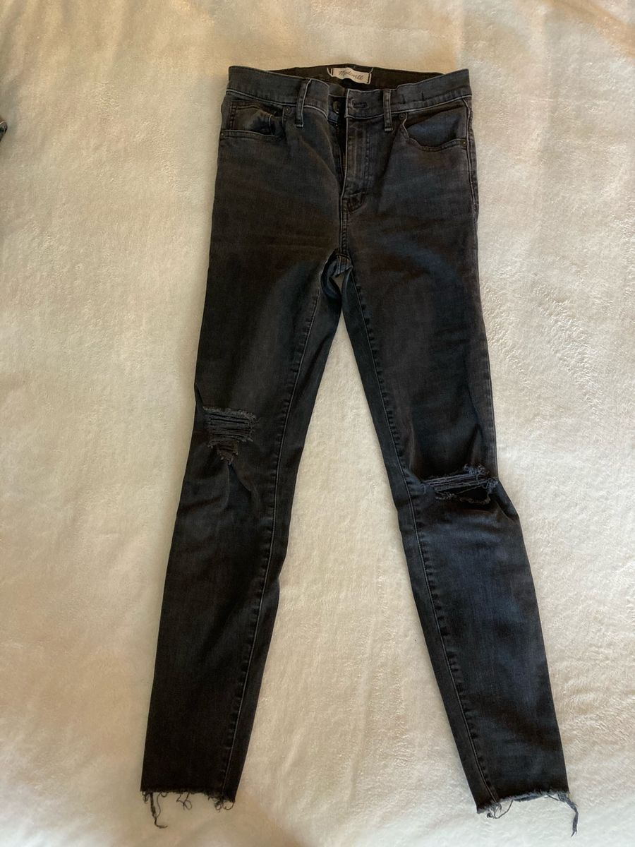 High rise black raw hem jeans